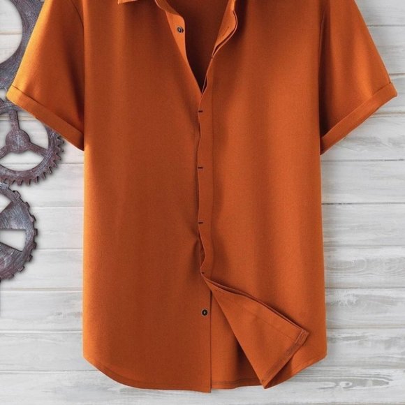 Burnt Orange Basic Men's Button Up Shirt - Picture 2 of 6